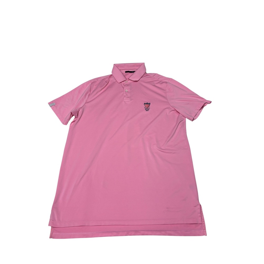 RLX Ralph Lauren Mens Pink Performance Golf Polo Shirt USGA 1894 Logo Size M